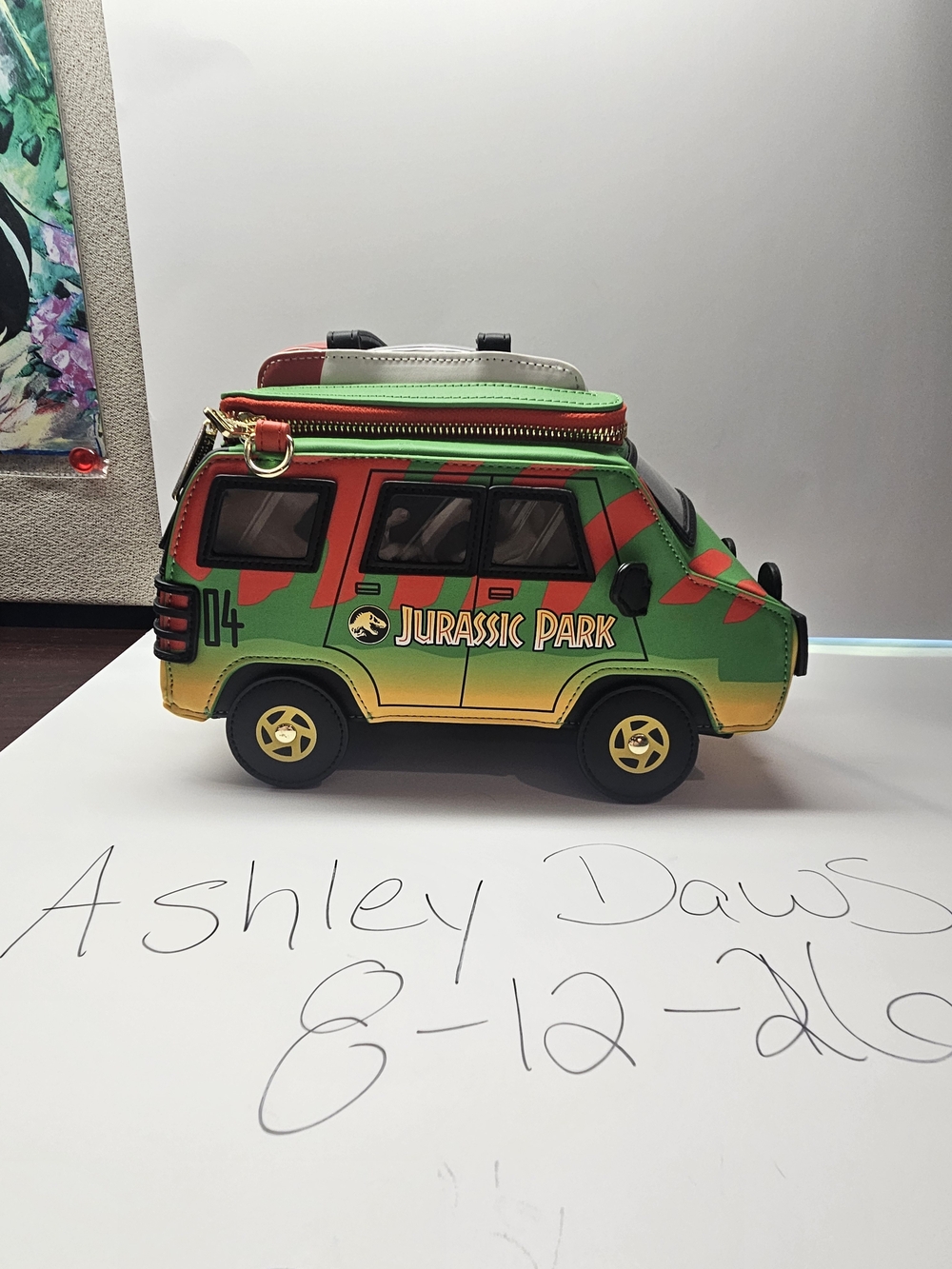 Loungefly Jurassic Park Green Red Van Crossbody Bag - Picture 2 of 10